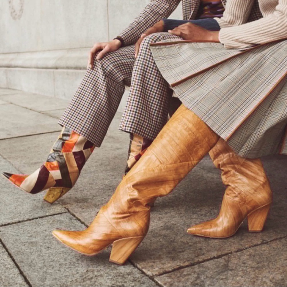Tory Burch Lila 90mm Knee High Tan Beige Leather Tall Slouch Heeled Boot size 7